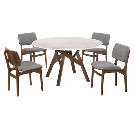 Armen Living Venus and Lima 5 Piece Walnut and Marble Round Dining Set SETVEDIWA5C